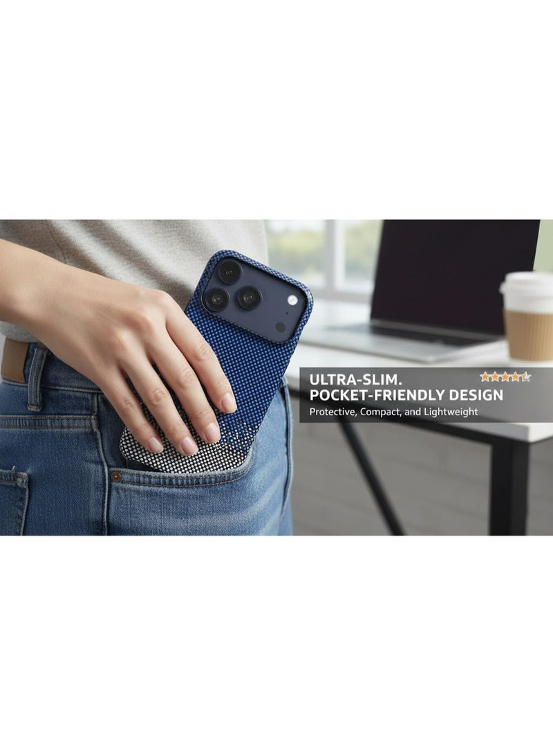 فوني Phoni Ultra Slim Magnetic Case for iPhone 17 Pro Max, Compatible with MagSafe, Thin Lightweight Design Phone Case, Carbon Fiber Style, Raised Camera Protection (Azure – Blue Carbon) - Image 4